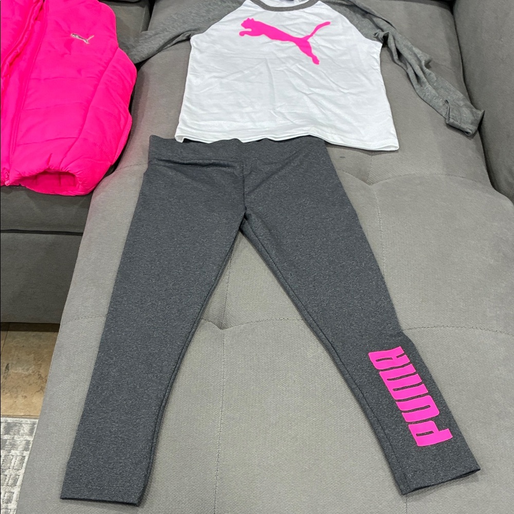 Puma Kids Charcoal Leggings with Pink   Jacket puma Accent new without tags
